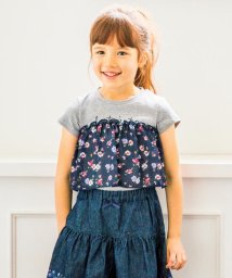 anyFAM（KIDS）(エニファム（キッズ）)/【80－130cm】ロゴ文字入り ドッキングＴシャツ/ライトグレー系