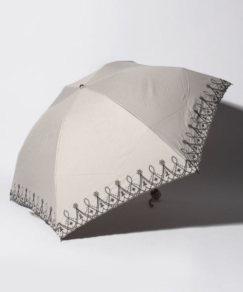 LANVIN Collection(umbrella)(ランバンコレクション（傘）)/LANVIN COLLECTION 晴雨兼用折りたたみ傘 "レースラメ刺繍"/キャメル