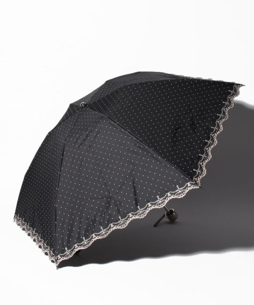 LANVIN Collection(umbrella)(ランバンコレクション（傘）)/LANVIN COLLECTION 晴雨兼用折りたたみ傘 ”ドット 刺繍”/ブラック