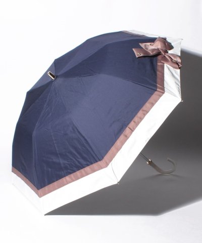LANVIN en Bleu 晴雨兼用折りたたみ傘 "切り継ぎ ビジューリボン"