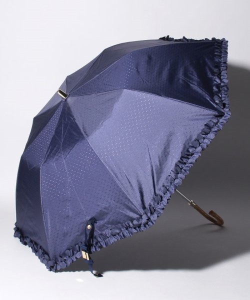 LANVIN en Bleu(umbrella)(ランバンオンブルー（傘）)/LANVIN en Bleu 晴雨兼用折りたたみ傘 "ドビーフリル"/ディープブルー