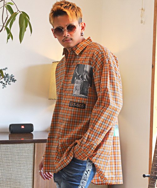 セール 15 Off バックプリントチェック柄シャツ チェックシャツ メンズ 韓国系 ビッグシルエット 長袖 ラグスタイル Luxstyle Magaseek