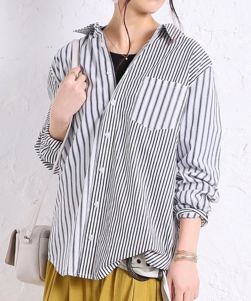 アシンメトリーストライプ柄シャツ オシャレウォーカー Osharewalker Magaseek