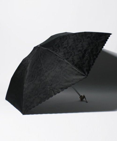 LANVIN Collection(umbrella)(ランバンコレクション（傘）)/LANVIN COLLECTION 晴雨兼用折りたたみ傘 ”刺繍 ジャガードレース”/ブラック