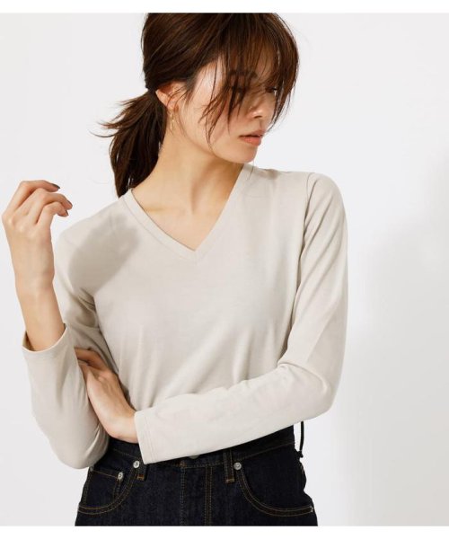 AZUL by moussy(アズールバイマウジー)/BASIC LONG SLEEVE V NECK TEE/L/BEG1