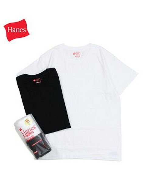 Hanes(ヘインズ)/ヘインズ Hanes Tシャツ メンズ レディース ジャパンフィット 半袖 2枚組 クルーネック ブラック ホワイト 黒 白 H5320/ブラック