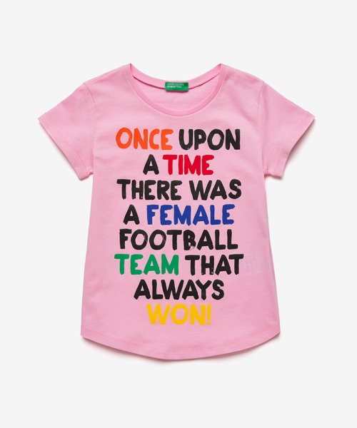BENETTON (UNITED COLORS OF BENETTON GIRLS)(ユナイテッド　カラーズ　オブ　ベネトン　ガールズ)/メッセージポップカラーTシャツ・カットソー/ピンク