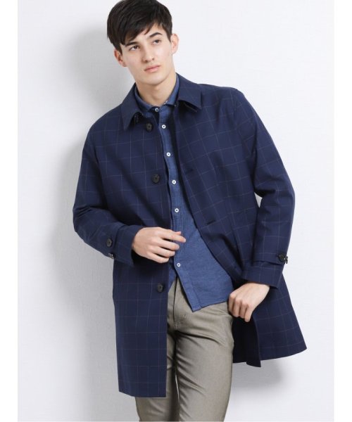 ストレッチ撥水ステンカラーコート ウィンドペン紺(503050366  