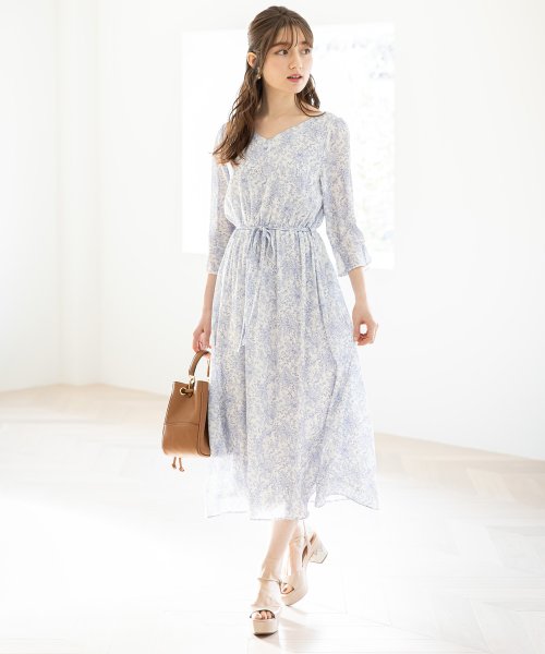 トッコクローゼット Tocco Closet ウエストりぼん付きフラワープリントワンピース Magaseek