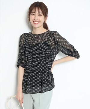 Apuweiser Riche アプワイザーリッシェ 袖ギャザーブラウス ブラウス プルオーバー プルオーバーブラウス シアー シアーブラウス ギャザー スリーブ ギャザースリーブ 袖 ギャザー袖 ペプラム風 ペプラム風デザイン バック リボン バックリボン インナー インナー付