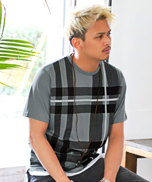 セール 15 Off フェイクレイヤードチェック柄tシャツ Tシャツ メンズ 半袖 チェック柄 ネックレス付き ラグスタイル Luxstyle Magaseek