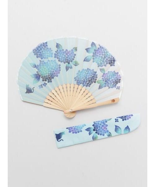 カヤ 紫陽花とねこ扇子 袋付き 7xcp0109 カヤ Kaya Magaseek