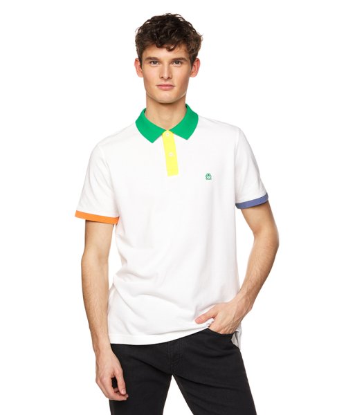 BENETTON (mens)(ベネトン（メンズ）)/レインボーフラッグポロシャツ/ホワイト