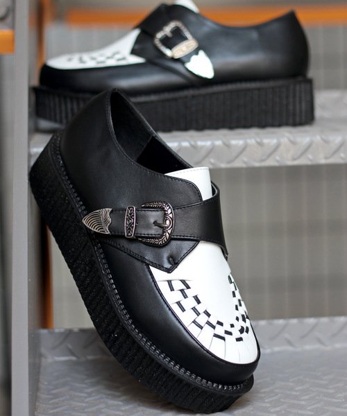 SFW(サンエーフットウェア)/モンクストラップシューズ ラバーソール ベルト メンズ 靴 厚底/1710/ブラックホワイト