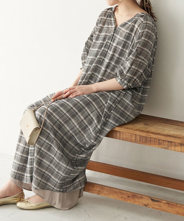 セール Web限定 チェックボリュームシャツワンピース ロペピクニック Rope Picnic Magaseek