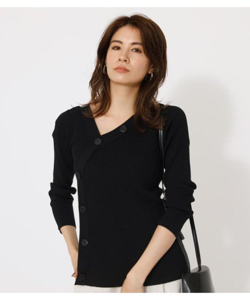 AZUL by moussy(アズールバイマウジー)/BUTTON ASYMMETRY KNIT/BLK