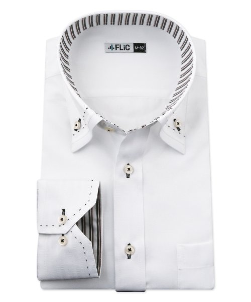 FLiC(フリック)/ワイシャツ メンズ デザイン ボタンダウン 長袖 形態安定 シャツ ドレスシャツ ビジネス ノーマル スリム yシャツ カッターシャツ 定番 ドビー 織柄 おし/その他