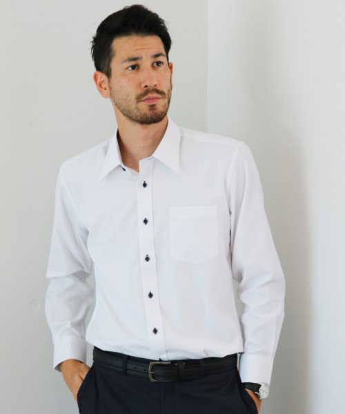 ワイシャツ ノーアイロン ドライ ストレッチワイシャツ メンズ 長袖 形態安定 吸水速乾 織柄 レギュラー フリック Flic Magaseek