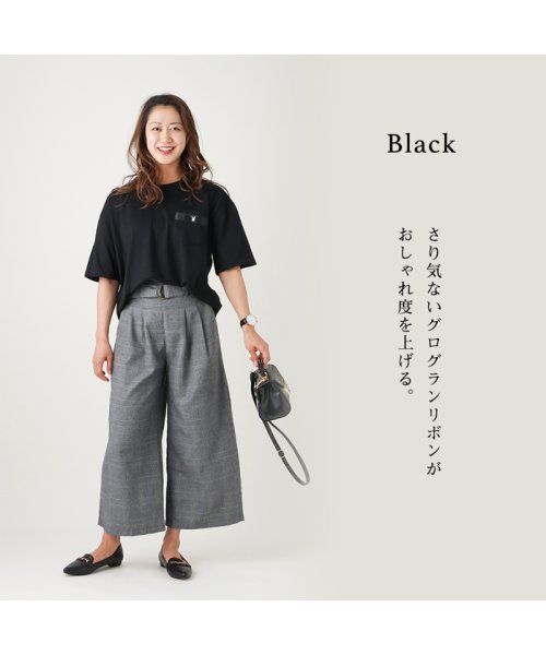 MAC HOUSE(women)(マックハウス（レディース）)/PLAYBOY ポケットグログランテープ使いTシャツ F91475NM/ブラック