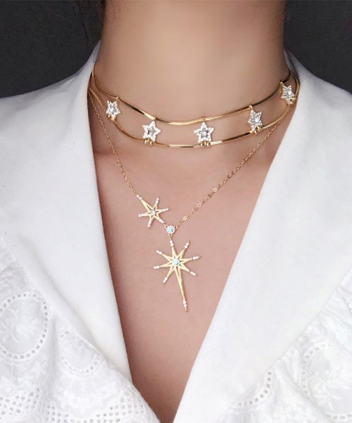 セール 三連 ネックレス 華奢 2点セット 星付き チェーンネックレス レディース 首飾り キラキラ ロングネックレス ミニミニストア Miniministore Magaseek