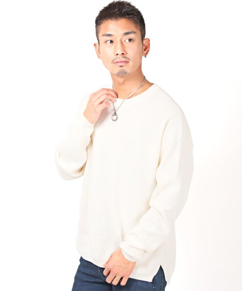 セール ストーンウォッシュ加工片畦ルーズスプリングニット ニット メンズ セーター ストーンウォッシュ ラグスタイル Luxstyle Magaseek