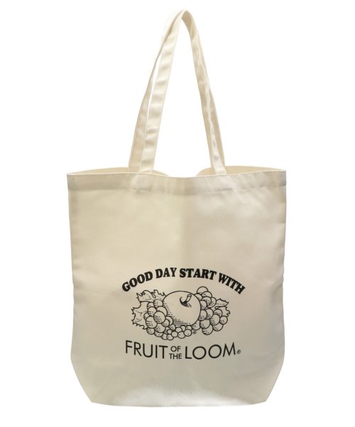 MAISON mou(メゾンムー)/【FRUIT OF THE LOOM/フルーツオブザルーム】CAL PRINT TOTE/白黒プリントトートバッグ/オフホワイト