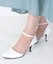 SFW(サンエーフットウェア)/8cmヒール 履きやすい 歩きやすい 走れる パーティー 二次会 結婚式 レディース 靴 ワンピ 韓国 オフィスカジュアル 美脚 靴 セパレートストラップパンプ/ホワイト