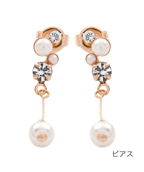 cream dot(クリームドット)/小粒ビジューとパールが揺れる、華奢シルエットピアス/イヤリング/ピンクゴールド