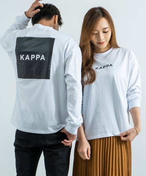 Rocky Monroe(ロッキーモンロー)/kappa カッパ Tシャツ ロンT メンズ レディース ブランドロゴ 白 長袖 バックプリント ビッグシルエット ゆったり ルーズ クルーネック カジュアル /ホワイト