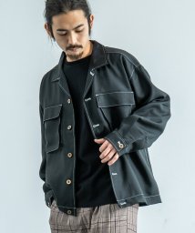 Rocky Monroe(ロッキーモンロー)/ワークジャケット 開襟シャツ メンズ レディース ビッグシルエット カバーオール オープンカラー チェック 無地 シンプル カジュアル ドロップショルダー オー/ブラック