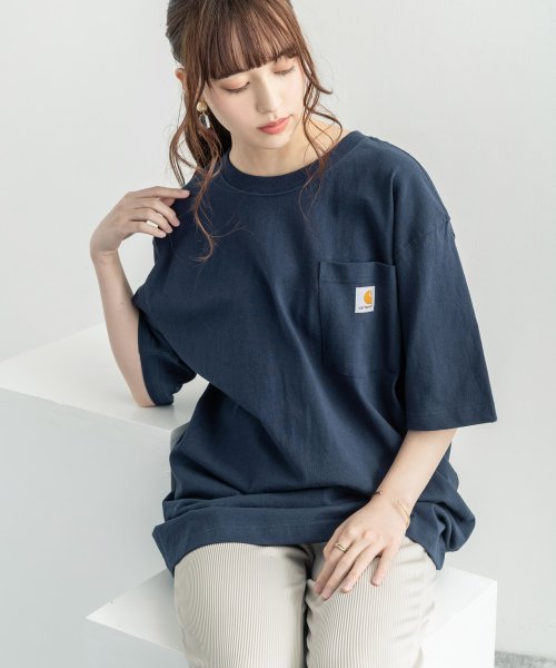 Rocky Monroe(ロッキーモンロー)/CARHARTT カーハート Tシャツ メンズ レディース K87 ポケTee 半袖 無地 ポケット ワークウェア ルーズシルエット ビッグサイズ クルーネック/ネイビー