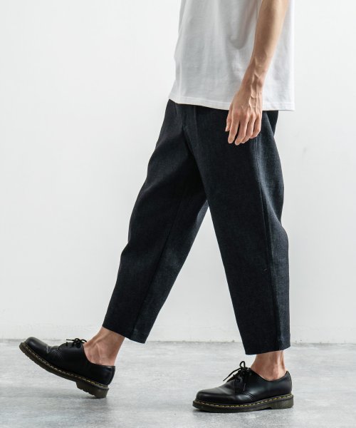 セール ワイドパンツ メンズ アンクル テーパード タック デニム 黒 無地 ストレッチ ゆったり 太め シンプル カジュアル 日本製 国産 Big Smith ビッグ ロッキーモンロー Rocky Monroe Magaseek