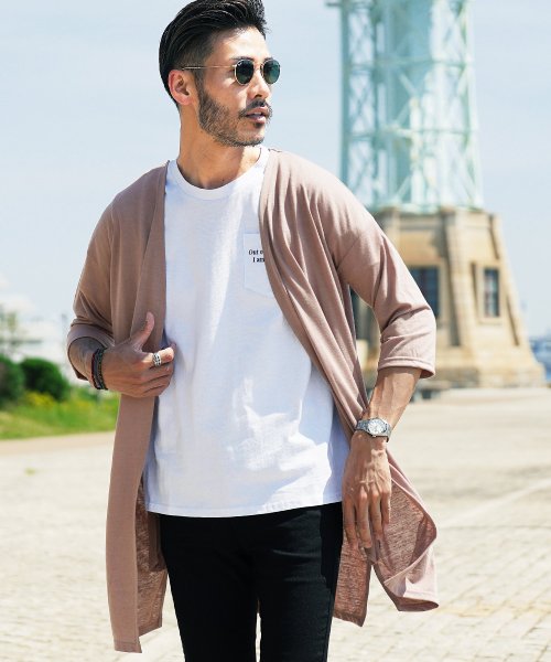 麻混 ロングカーディガン カーディガン メンズ カーデ カーデガン 長袖 トップス ロング丈 麻 リネン ジギーズショップ Jiggys Shop Magaseek