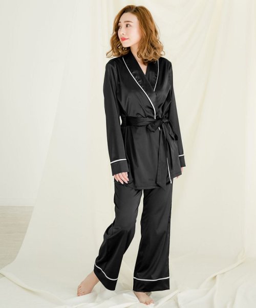 セール 2点セット カシュクールデザインサテンルームウェア パジャマ 可愛い サテン パジャマ 前開き レディース かわいい 部屋着 セットアップ ジュリアブティック Julia Boutique Magaseek