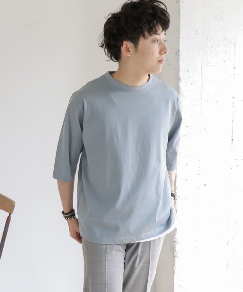 URBAN RESEARCH DOORS(アーバンリサーチドアーズ)/ダブルシルケット6分袖Tシャツ/BLUE