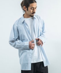 Rocky Monroe(ロッキーモンロー)/長袖シャツ メンズ ブロード 綿 コットン ビッグシルエット オーバーサイズ ドロップショルダー ルーズ 無地 ストライプ チェック シンプル カジュアル RD/サックス