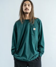 Rocky Monroe(ロッキーモンロー)/CARHARTT カーハート Tシャツ 長袖 メンズ ロンT 無地 ポケット ワークウェア ルーズシルエット ビッグ オーバーサイズ ドロップショルダー クルー/グリーン