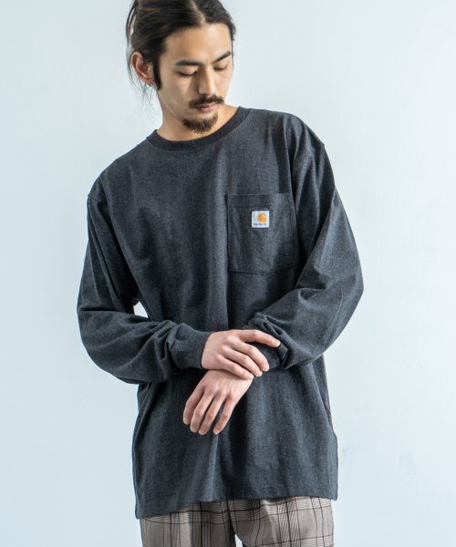 Rocky Monroe(ロッキーモンロー)/CARHARTT カーハート Tシャツ 長袖 メンズ ロンT 無地 ポケット ワークウェア ルーズシルエット ビッグ オーバーサイズ ドロップショルダー クルー/その他