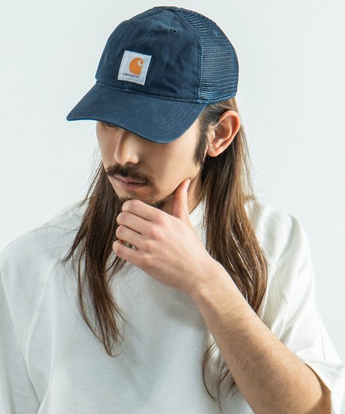 Rocky Monroe(ロッキーモンロー)/CARHARTT カーハート ベースボールキャップ 帽子 メンズ レディース スナップバック 6パネル メッシュ ストリート ワーク カジュアル ダック生地 綿/ネイビー