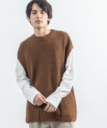 Rocky Monroe(ロッキーモンロー)/ニットベスト メンズ レディース ユニセックス クルーネック ビッグシルエット オーバーサイズ ドロップショルダー ジレ セーター 薄手 重ね着 レイヤード シ/ブラウン