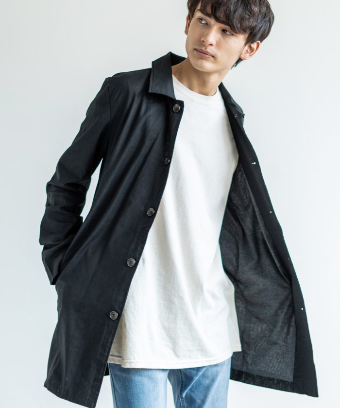 ステンカラーコート メンズ アウター リネン 綿麻 スプリングコート ストレッチ シャツコート ショップコート ビジネス ネイビー Rd Ghost アールディ ロッキーモンロー Rocky Monroe Magaseek