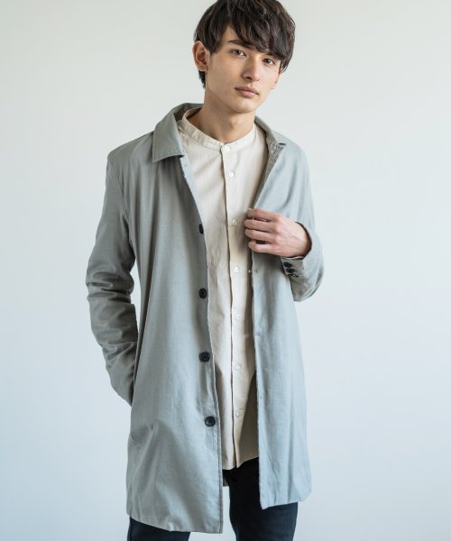 ステンカラーコート メンズ アウター リネン 綿麻 スプリングコート ストレッチ シャツコート ショップコート ビジネス ネイビー Rd Ghost アールディ ロッキーモンロー Rocky Monroe Magaseek