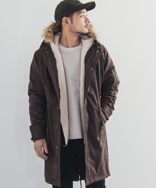 モッズコート メンズ アウター 冬 ボア ロング ストレッチ ライナージャケット フード フーディ 黒 ブラック あったか ミリタリー ジャーマンクロス N3b ロッキーモンロー Rocky Monroe Magaseek