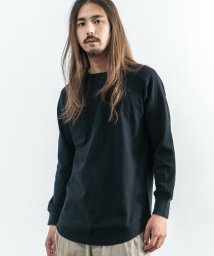 Rocky Monroe(ロッキーモンロー)/スウェット トレーナー ロングTシャツ プルオーバー メンズ クルーネック ラグランスリーブ 長袖 BSQ 天竺 アシンメトリー 綿 コットン 耐久性 ビッグシ/ブラック