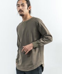 Rocky Monroe(ロッキーモンロー)/スウェット トレーナー ロングTシャツ プルオーバー メンズ クルーネック ラグランスリーブ 長袖 BSQ 天竺 アシンメトリー 綿 コットン 耐久性 ビッグシ/カーキ