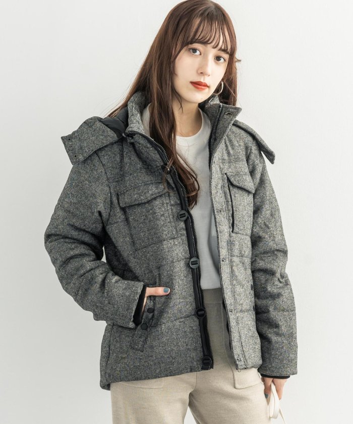 セール ブルゾン メンズ アウター ウール 中綿ダウンジャケット ジャンバー 脱着フード ツイード 防寒 軽量 暖か カジュアル ボリュームネック 通勤 通学 Rd G ロッキーモンロー Rocky Monroe Magaseek