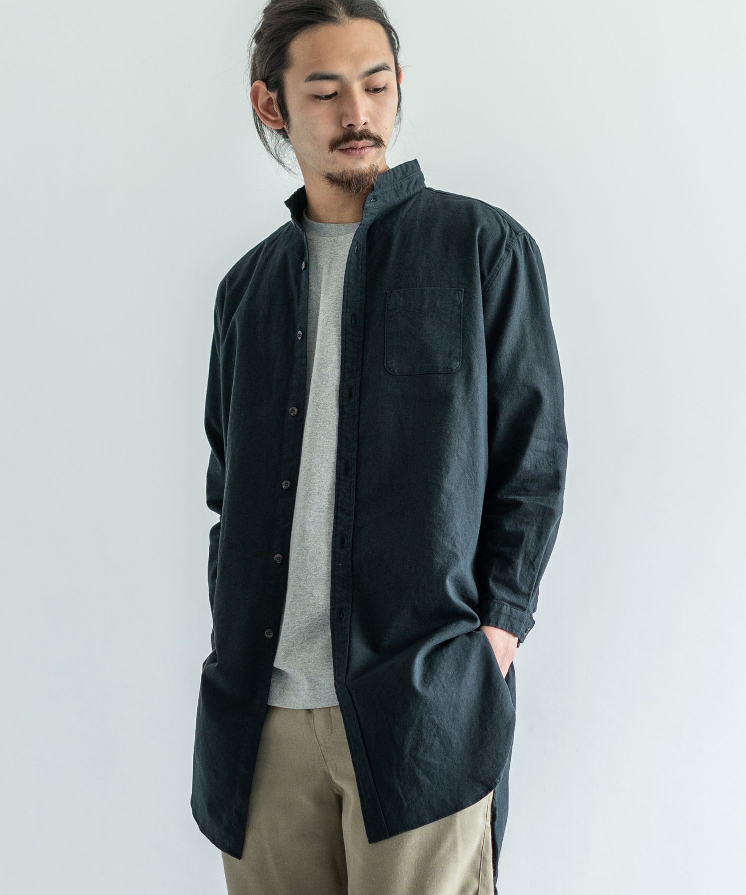 リネンシャツ メンズ シャツコート 白 綿麻 無地 ロング カジュアル スタンドカラー 春夏 日本製 国産 Upscape Audience アップスケープオー リネンシャツ メンズ シャツコート 白 綿麻 無地 ロング カジュアル スタンドカラー 春夏 日本製 国産 Upscape Audience アップスケープオー