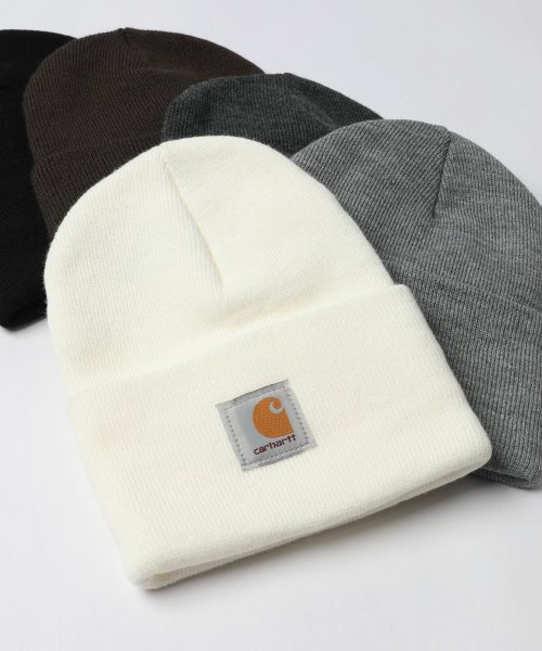 Rocky Monroe(ロッキーモンロー)/CARHARTT カーハート A18 ワッチキャップ ニット帽 メンズ レディース ワッチハット ビーニー 帽子 通年 無地 ロゴ ストリート お揃い 防寒 あ/ホワイト