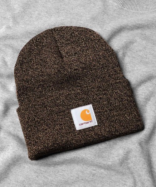 Rocky Monroe(ロッキーモンロー)/CARHARTT カーハート A18 ワッチキャップ ニット帽 メンズ レディース ワッチハット ビーニー 帽子 通年 無地 ロゴ ストリート お揃い 防寒 あ/ダークブラウン系1