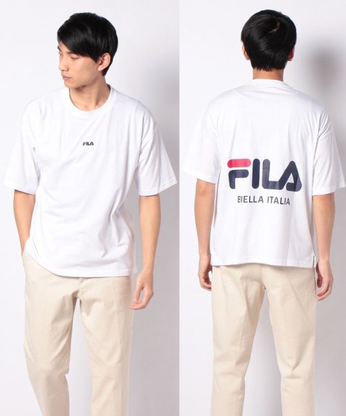 MARUKAWA(マルカワ)/【別注】【FILA】フィラ ビッグシルエット ミニロゴ刺繍 バックロゴプリント 切替 半袖Ｔシャツ ユニセックス/柄A